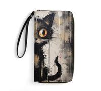 JTKBNVM Leather Wallet for Work Black Cat Print Women Wallet Large Capacity Zip Wallet Phone Holder Clutch Travel Purse Wristlet Credit Card Holder, style, 7.8 x 4.1 x 1 inches