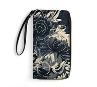 JTKBNVM Leather Wallet for Work Black Flower Pattern Women Wallet Large Capacity Zip Wallet Phone Holder Clutch Travel Purse Wristlet Credit Card Holder, style, 7.8 x 4.1 x 1 inches