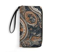 JTKBNVM Leather Wallet for Work Blue And Orange Women Wallet Large Capacity Zip Wallet Phone Holder Clutch Travel Purse Wristlet Credit Card Holder, style, 7.8 x 4.1 x 1 inches