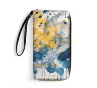 JTKBNVM Leather Wallet for Work Blue And Yellow Women Wallet Large Capacity Zip Wallet Phone Holder Clutch Travel Purse Wristlet Credit Card Holder, style, 7.8 x 4.1 x 1 inches