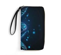 JTKBNVM Leather Wallet for Work Blue DNA Structure Women Wallet Large Capacity Zip Wallet Phone Holder Clutch Travel Purse Wristlet Credit Card Holder, style, 7.8 x 4.1 x 1 inches