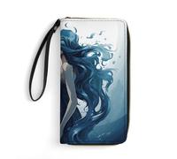 JTKBNVM Leather Wallet for Work Blue Mermaid Women Wallet Large Capacity Zip Wallet Phone Holder Clutch Travel Purse Wristlet Credit Card Holder, style, 7.8 x 4.1 x 1 inches