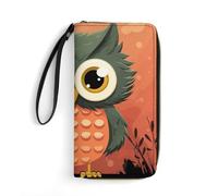 JTKBNVM Leather Wallet for Work Cartoon Owl on Orange Background Women Wallet Large Capacity Zip Wallet Phone Holder Clutch Travel Purse Wristlet Credit Card Holder, style, 7.8 x 4.1 x 1 inches