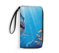 JTKBNVM Leather Wallet for Work Smiling Shark Women Wallet Large Capacity Zip Wallet Phone Holder Clutch Travel Purse Wristlet Credit Card Holder, style, 7.8 x 4.1 x 1 inches