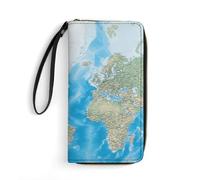 JTKBNVM Leather Wallet for Work World Map Women Wallet Large Capacity Zip Wallet Phone Holder Clutch Travel Purse Wristlet Credit Card Holder, style, 7.8 x 4.1 x 1 inches