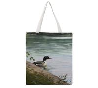 JTKBNVM Loon Nature Birds Canvas Tote Bag with Handles Reversible Reusable Grocery Bags Foldable Carry on Tote Purse Casual Everyday Shoulder Handbag for Shopping Work Beach Market
