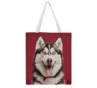JTKBNVM Lovely Husky Canvas Tote Bag with Handles Reversible Reusable Grocery Bags Foldable Carry on Tote Purse Casual Everyday Shoulder Handbag for Shopping Work Beach Market