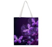 JTKBNVM Lovely Purple Canvas Tote Bag with Handles Reversible Reusable Grocery Bags Foldable Carry on Tote Purse Casual Everyday Shoulder Handbag for Shopping Work Beach Market