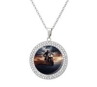JTKBNVM Man Ride A Motorcycle Diamond Necklaces for Women 20" Chain Couple Necklace Personalized Memorial Pendant Jewelry Keepsake Birthday Anniversary Valentines Day Gift for Girlfriend Mom, One size