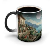 JTKBNVM Mediterranean Summer Color Changing Coffee Mug 11oz Magic Ceramic Cup with Heat Sensitive Design Novelty Black to White Transformation Mug for Halloween Christmas Gifts Women Men