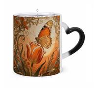 JTKBNVM Monarch Tulip Blossom Color Changing Coffee Mug 11oz Magic Ceramic Cup with Heat Sensitive Design Novelty Black to White Transformation Mug for Halloween Christmas Gifts Women Men