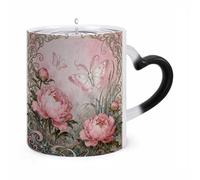 JTKBNVM Moth Peony Cluster Color Changing Coffee Mug 11oz Magic Ceramic Cup with Heat Sensitive Design Novelty Black to White Transformation Mug for Halloween Christmas Gifts Women Men