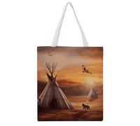 JTKBNVM Native American Tribes Canvas Tote Bag with Handles Reversible Reusable Grocery Bags Foldable Carry on Tote Purse Casual Everyday Shoulder Handbag for Shopping Work Beach Market