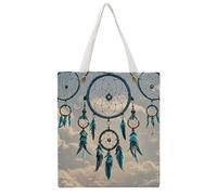 JTKBNVM Native Dream Catcher Canvas Tote Bag with Handles Reversible Reusable Grocery Bags Foldable Carry on Tote Purse Casual Everyday Shoulder Handbag for Shopping Work Beach Market