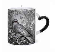 JTKBNVM Nightjar Dusty Miller Color Changing Coffee Mug 11oz Magic Ceramic Cup with Heat Sensitive Design Novelty Black to White Transformation Mug for Halloween Christmas Gifts Women Men