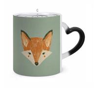 JTKBNVM Orange Fox Face Color Changing Coffee Mug 11oz Magic Ceramic Cup with Heat Sensitive Design Novelty Black to White Transformation Mug for Halloween Christmas Gifts Women Men
