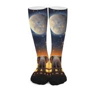 JTKBNVM Over The Calf Socks for Women Men Cotton Long Elephant Moon Star Boot Socks Breathable Tube Sock Knee High Sock