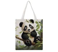 JTKBNVM Panda on The Tree Branch Canvas Tote Bag with Handles Reversible Reusable Grocery Bags Foldable Carry on Tote Purse Casual Everyday Shoulder Handbag for Shopping Work Beach Market