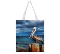 JTKBNVM Pelican Sea Sky Canvas Tote Bag with Handles Reversible Reusable Grocery Bags Foldable Carry on Tote Purse Casual Everyday Shoulder Handbag for Shopping Work Beach Market