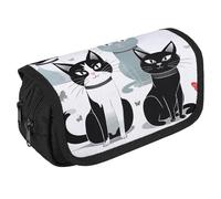 JTKBNVM Pencil Bag Black And White Cats Pencil Pouch for Men Women Double Layer Pencil Box Large Capacity Pen Case with Compartments Zipper Storage Bag for Office