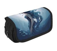 JTKBNVM Pencil Bag Blue Mermaid Pencil Pouch for Men Women Double Layer Pencil Box Large Capacity Pen Case with Compartments Zipper Storage Bag for Office