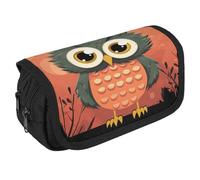 JTKBNVM Pencil Bag Cartoon Owl on Orange Background Pencil Pouch for Men Women Double Layer Pencil Box Large Capacity Pen Case with Compartments Zipper Storage Bag for Office