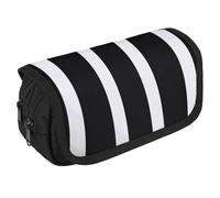 JTKBNVM Pencil Bag Stripes Black White Pencil Pouch for Men Women Double Layer Pencil Box Large Capacity Pen Case with Compartments Zipper Storage Bag for Office