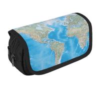 JTKBNVM Pencil Bag World Map Pencil Pouch for Men Women Double Layer Pencil Box Large Capacity Pen Case with Compartments Zipper Storage Bag for Office
