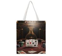 JTKBNVM Poker Tournament Canvas Tote Bag with Handles Reversible Reusable Grocery Bags Foldable Carry on Tote Purse Casual Everyday Shoulder Handbag for Shopping Work Beach Market