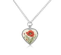 JTKBNVM Poppy Painting Pet Cremation Jewelry for Ashes Waterproof Urn Necklace with Filling Kit Heart Pendant Ash Necklace Memorial Keepsake Jewelry Custom Sympathy Gift for Dog Cat Human Ashes