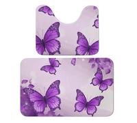 JTKBNVM Purple Butterflies Bathroom Rugs Bathroom Rugs Sets 2 Piece Bath Mat Bathroom Mat Bath Rugs Toilet Rug Toilet Mat Toilet Rugs U Shaped Washable Cute Bath Mat 19.7"x31.5"