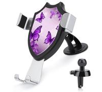 JTKBNVM Purple Butterflies Car Phone Mount 3-in-1 Universal Air Vent/Dashboard/Windshield Holder with 360° Rotatable Cell Phone Stand Head Quick One Touch Release for 4.0-6.0 Inch Smartphones