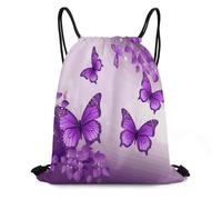 JTKBNVM Purple Butterflies Drawstring Backpack 420D Oxford Waterproof Sport Gym Bag Cinch Sack for Basketball Yoga Beach