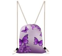 JTKBNVM Purple Butterflies Drawstring Backpack Lightweight Sackpack Sport Gym Bag Cinch Sack for Basketball Yoga Beach