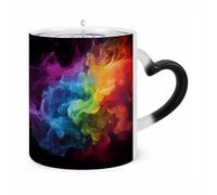 JTKBNVM Rainbow Smoke Color Changing Coffee Mug 11oz Magic Ceramic Cup with Heat Sensitive Design Novelty Black to White Transformation Mug for Halloween Christmas Gifts Women Men