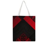 JTKBNVM Red Black Canvas Tote Bag with Handles Reversible Reusable Grocery Bags Foldable Carry on Tote Purse Casual Everyday Shoulder Handbag for Shopping Work Beach Market