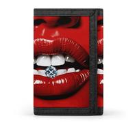 JTKBNVM Red Lips with Diamond Trifold Wallet Trifold Wallets for Men Women Slim Wallet Mens Wallet Trifold Front Pocket Wallet | Versatile Wallets with 8 Credit Card Holder, style, One Size