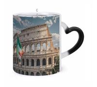 JTKBNVM Roman Colosseum Italian Flag Color Changing Coffee Mug 11oz Magic Ceramic Cup with Heat Sensitive Design Novelty Black to White Transformation Mug for Halloween Christmas Gifts Women Men