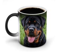 JTKBNVM Rottweiler Wallpaper Color Changing Coffee Mug 11oz Magic Ceramic Cup with Heat Sensitive Design Novelty Black to White Transformation Mug for Halloween Christmas Gifts Women Men