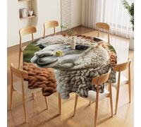 JTKBNVM Round Tablecloth 60 Inch | Stain Wrinkle Resistant Cute Alpaca Llama Table Cloth for Dining Kitchen Tables Washable Table Cover for Wedding Party Banquet Decoration