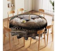 JTKBNVM Round Tablecloth 60 Inch | Stain Wrinkle Resistant Cute Otter Table Cloth for Dining Kitchen Tables Washable Table Cover for Wedding Party Banquet Decoration