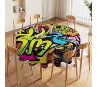 JTKBNVM Round Tablecloth 60 Inch | Stain Wrinkle Resistant Graffiti Drawing Table Cloth for Dining Kitchen Tables Washable Table Cover for Wedding Party Banquet Decoration