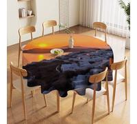 JTKBNVM Round Tablecloth 60 Inch | Stain Wrinkle Resistant Greece Island Sunset Landscape Table Cloth for Dining Kitchen Tables Washable Table Cover for Wedding Party Banquet Decoration