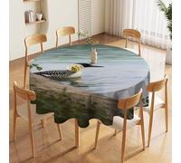 JTKBNVM Round Tablecloth 60 Inch | Stain Wrinkle Resistant Loon Nature Birds Table Cloth for Dining Kitchen Tables Washable Table Cover for Wedding Party Banquet Decoration