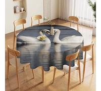 JTKBNVM Round Tablecloth 60 Inch | Stain Wrinkle Resistant Romantic White Swan Table Cloth for Dining Kitchen Tables Washable Table Cover for Wedding Party Banquet Decoration