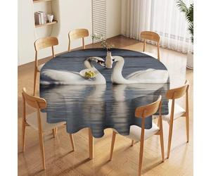 JTKBNVM Round Tablecloth 60 Inch | Stain Wrinkle Resistant Romantic White Swan Table Cloth for Dining Kitchen Tables Washable Table Cover for Wedding Party Banquet Decoration