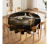 JTKBNVM Round Tablecloth 60 Inch | Stain Wrinkle Resistant White Swan Swimming Table Cloth for Dining Kitchen Tables Washable Table Cover for Wedding Party Banquet Decoration