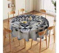 JTKBNVM Round Tablecloth 70 Inch | Stain Wrinkle Resistant Blue Eyed Snow Leopard Table Cloth for Dining Kitchen Tables Washable Table Cover for Wedding Party Banquet Decoration