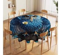 JTKBNVM Round Tablecloth 70 Inch | Stain Wrinkle Resistant Blue Owl Table Cloth for Dining Kitchen Tables Washable Table Cover for Wedding Party Banquet Decoration