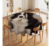 JTKBNVM Round Tablecloth 70 Inch | Stain Wrinkle Resistant Border Collie Table Cloth for Dining Kitchen Tables Washable Table Cover for Wedding Party Banquet Decoration